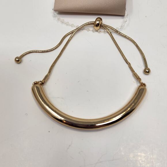14th and Union Curved Bar Slider Bracelet Gold Tone Layering Adjustable Minimal - Picture 2 of 4